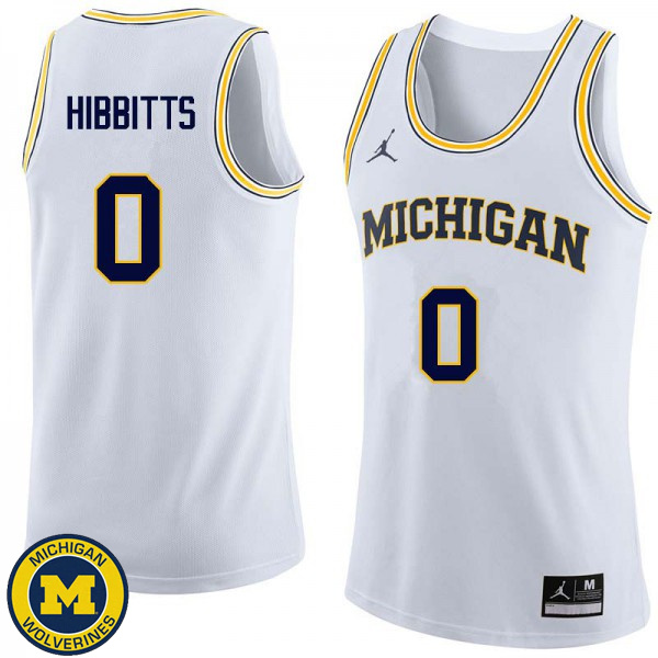 Mens University of Michigan #0 Brent Hibbitts White Embroidery Basketball Jersey